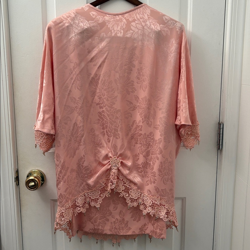Carol‎ Peretz Vintage Baby Pink Floral Lace Silk Romantic Bohemian Size 6 Beaded